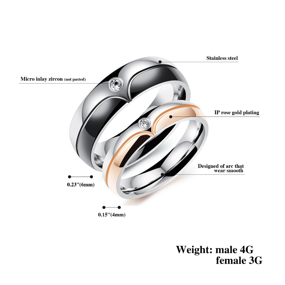 Cincin Kawin  Tunangan  Cincin Couple Titanium Emas Perak C057 black rose gold sangat elegant hadiah