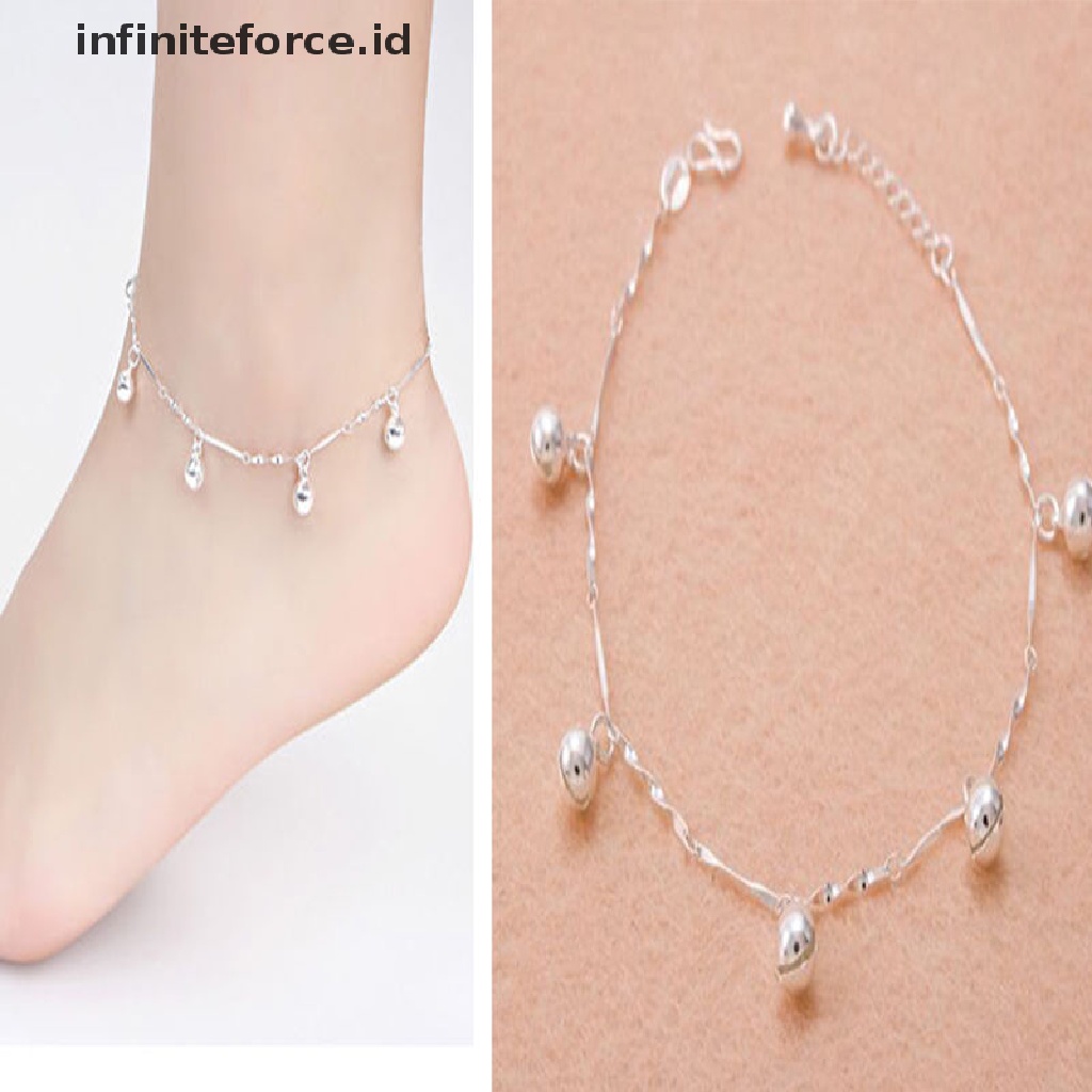 Infiniteforce.id Gelang Kaki Wanita Lapis Silver 925 Aksen Lonceng Untuk Pantai