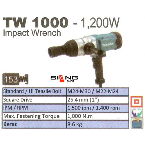 Makita TW 1000 / TW1000 Mesin Impact Wrench 1&quot; Elektrik