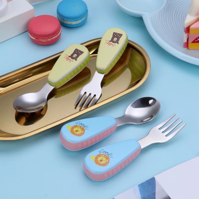 SENDOK MAKAN ANAK BAYI / PERALATAN MAKAN SENDOK GARPU SET GAMBAR KARTUN STAINLESS STEEL 304 SUS JRW0062