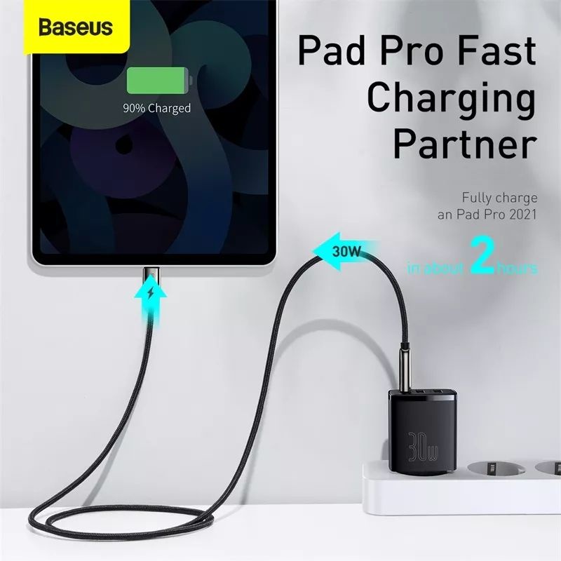 Baseus Charger Adaptor BASEUS 30W Dual USB + Type C Port Quick Charge