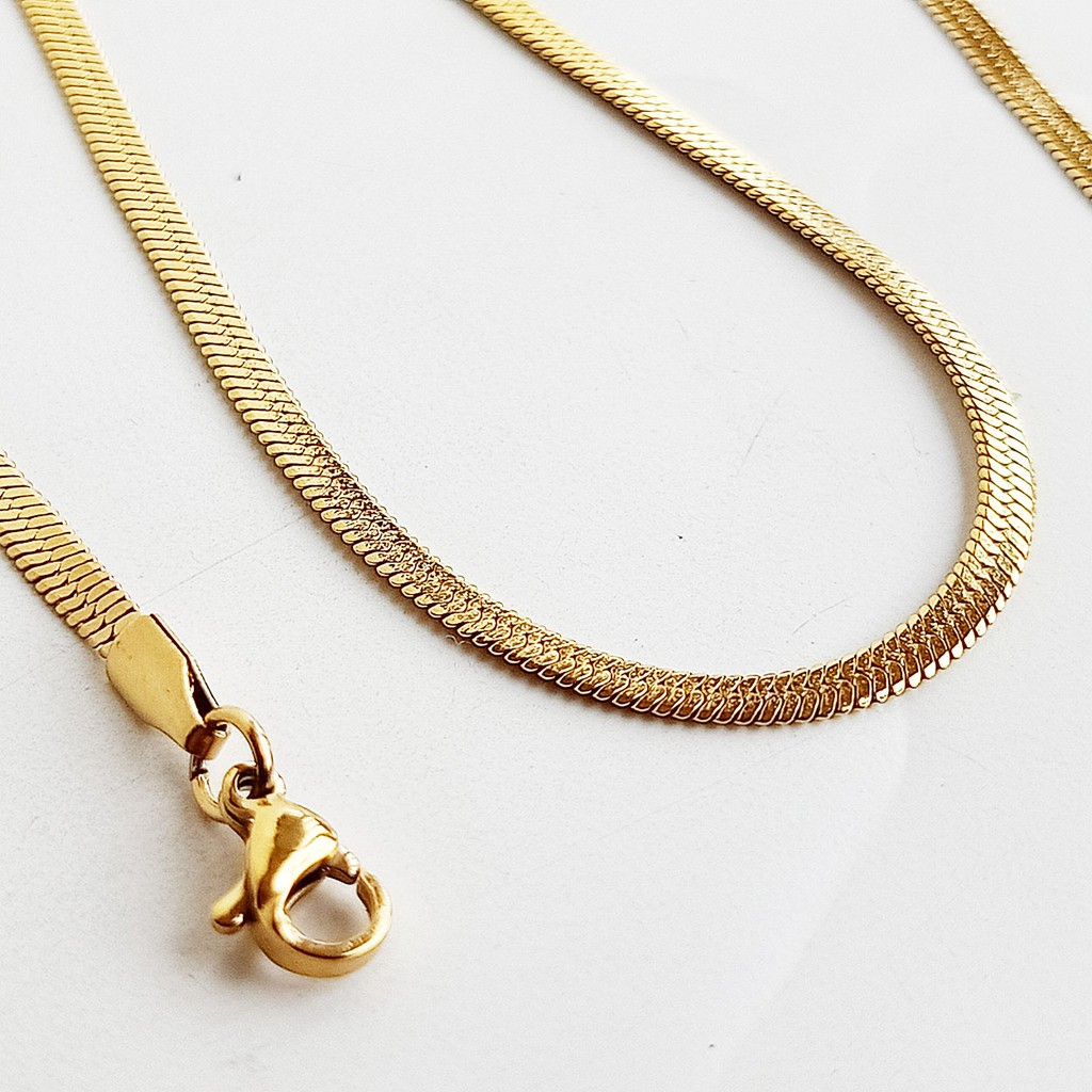 Kalung Titanium VeE Model Belut Ular Pipih 60cm - Kalung Pria Wanita