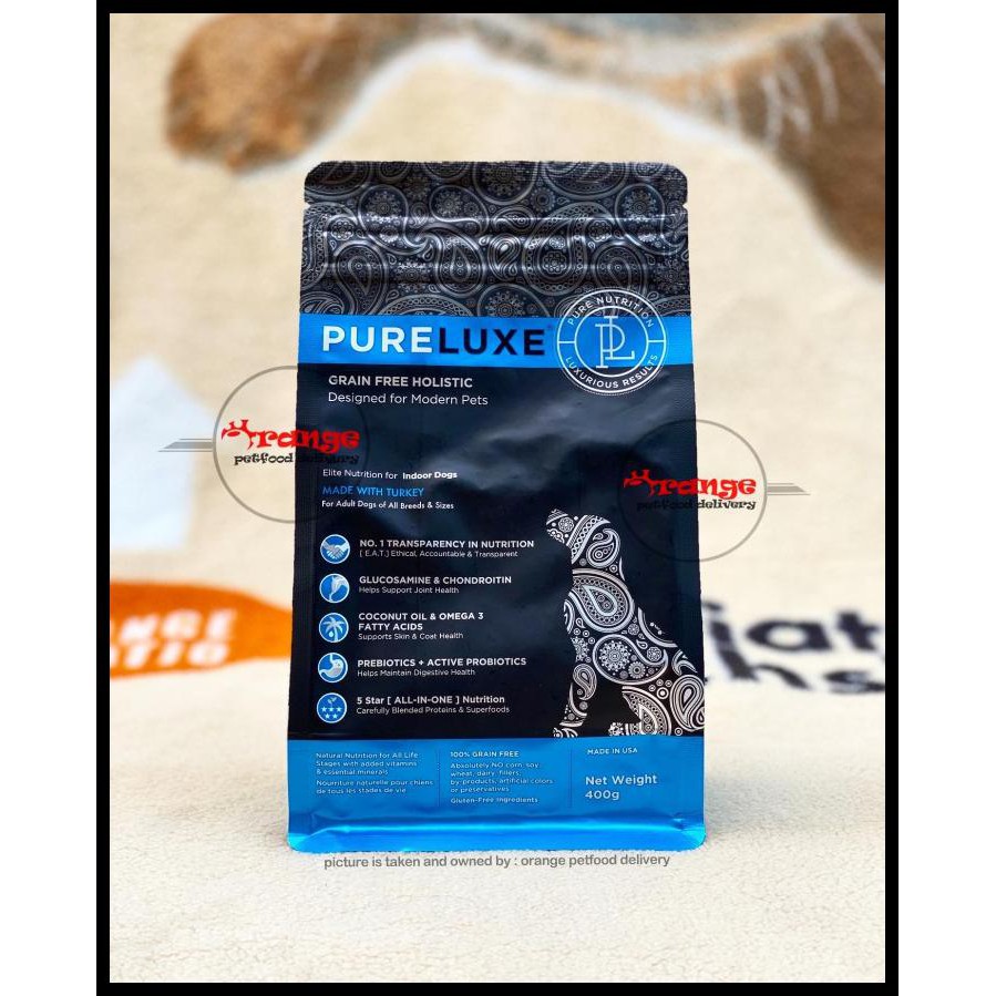 PURELUXE GRAIN FREE HOLISTIC DOGFOOD ADULT TURKEY 400 GR