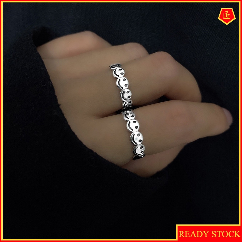 [Ready Stock]Retro S925 Silver Smiley Ring Ins Trendy Niche Hip Hop
