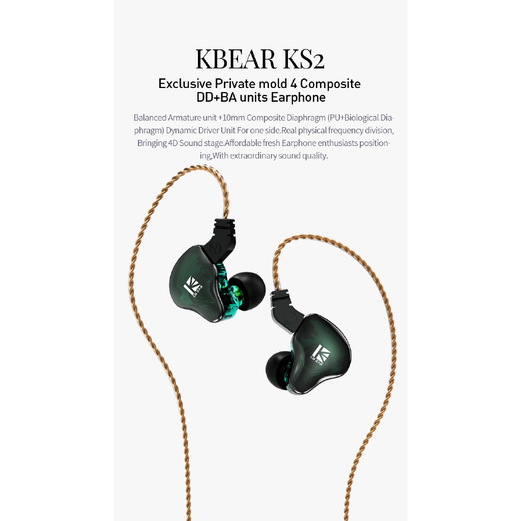 Kbear Ks2 1ba + 1ddd In Ear Hifi Sprot Monitor Dengan Konektor 2pin 0.78mm Kbear Kb04 Tri I3 Untuk Game Lari