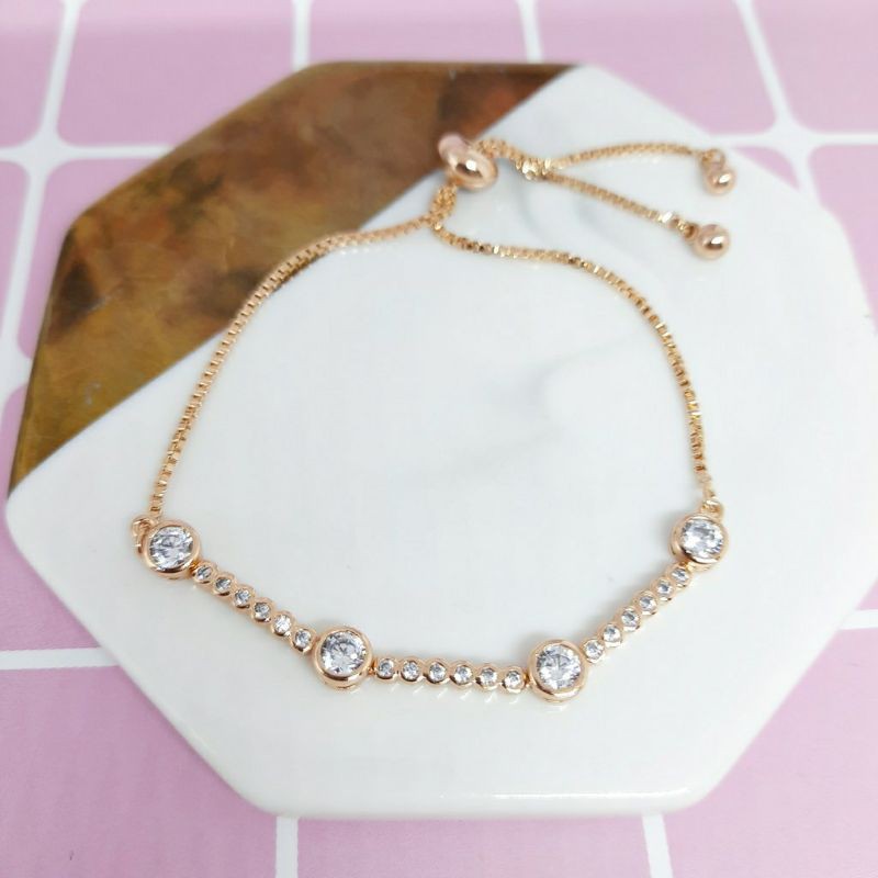 Bisa bayar ditempat XUPING Gelang Serut Gold Motif Jurai Love Full Batu Zircon Putih