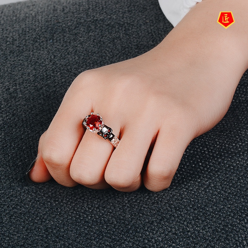 [Ready Stock]Fashion Punk Skull Red Gem Ring Personality