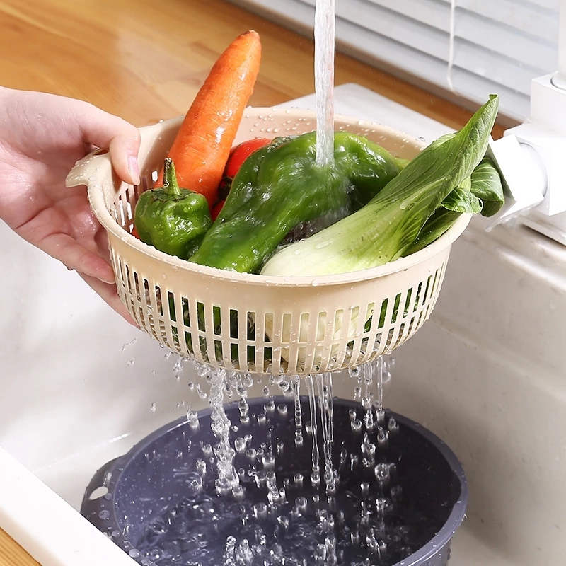 [Household Round Double-layer Plastic Drain Basket][Detachable Double-layer  Food Strainer ][ Kitchen Fruit Vegetable Washing Strainer][ Multifunction Kitchen Sink Strainer Storage Basket ][Living Room Wash Fruit Candy Tray Basket]