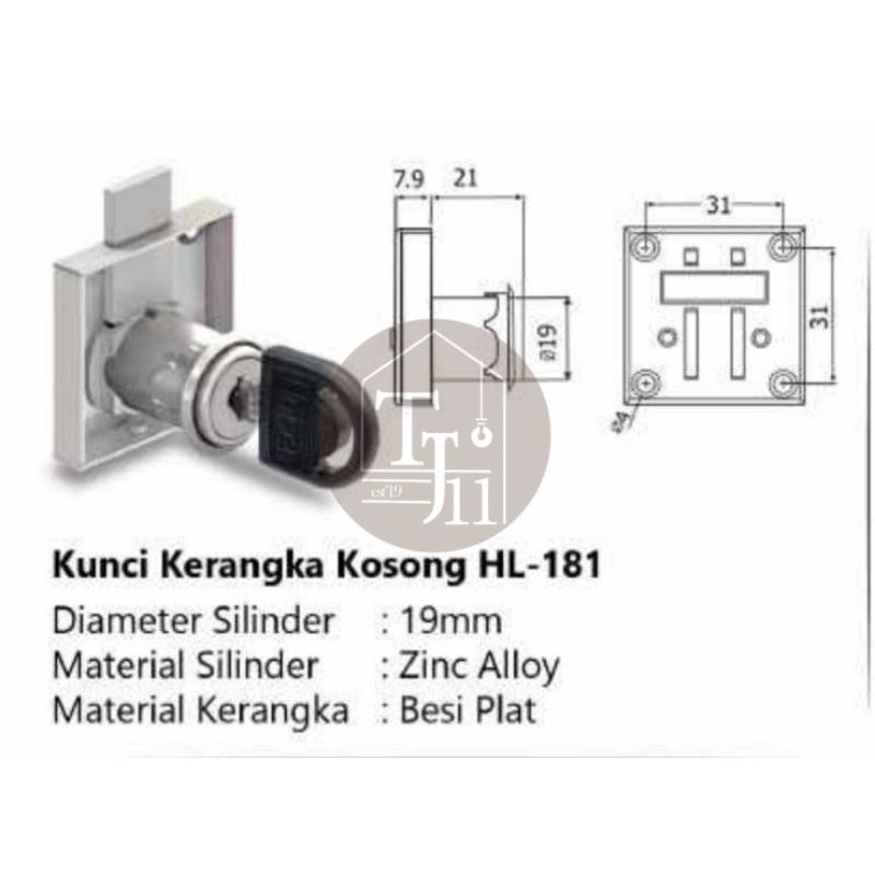 Kunci Laci/Kunci Lemari/Kunci Camlock/Drawer Lock HUBEN HL-181-22 MM