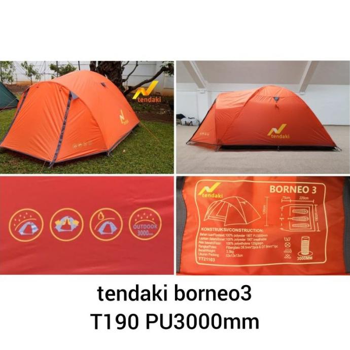 Tendaki Tenda Camping Borneo 3 ( 75+120x190x120 Cm)