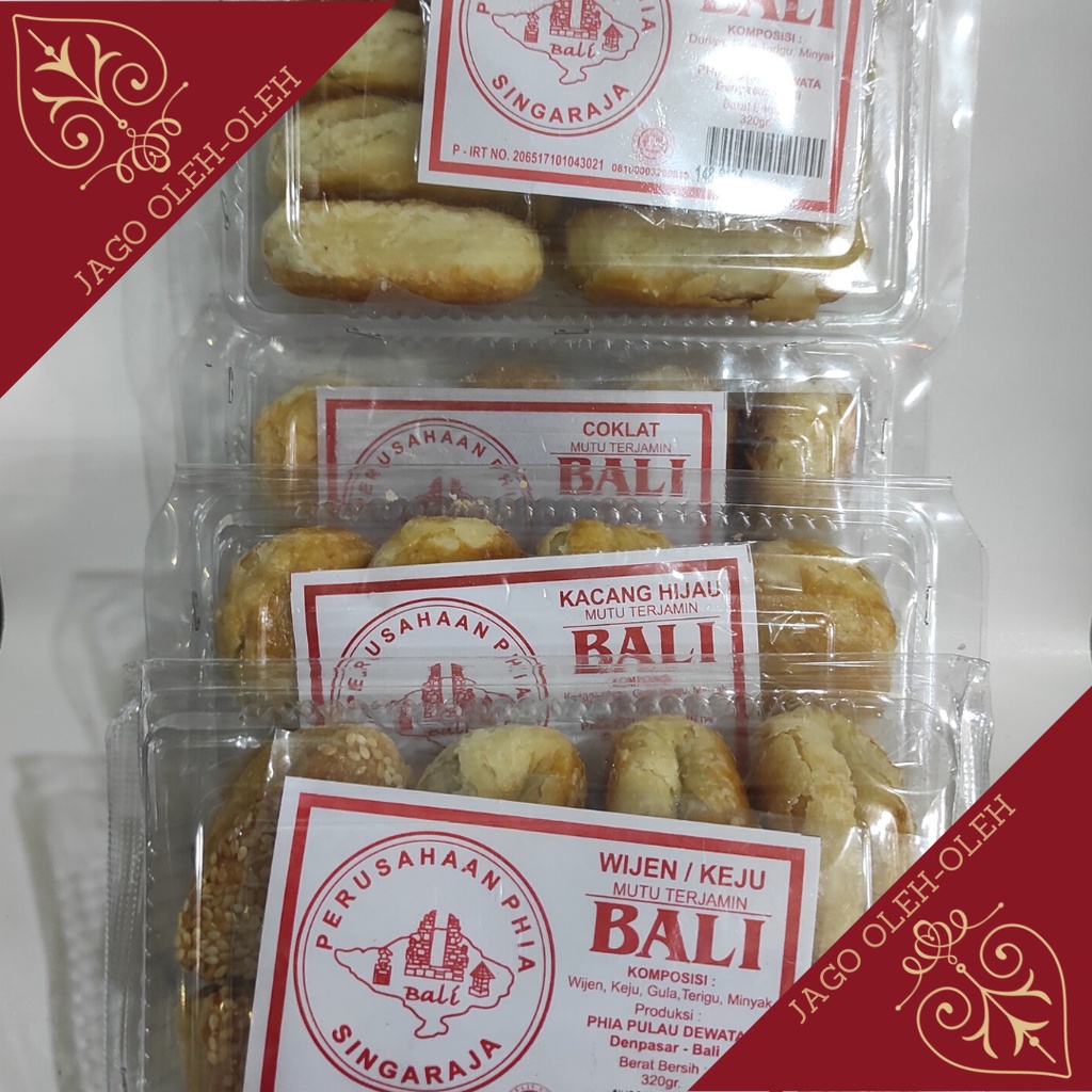 Pia Bali Singaraja isi 8pcs - Coklat, Wijen Keju, Durian, Kacang Hijau