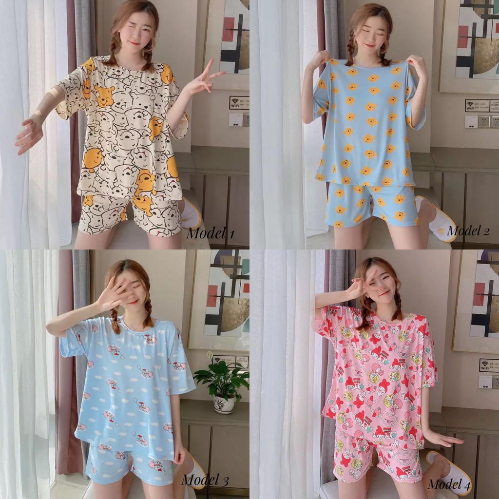 Baju tidur / piyama / baju santai wanita import korea murah BTB041 motif lucu murah