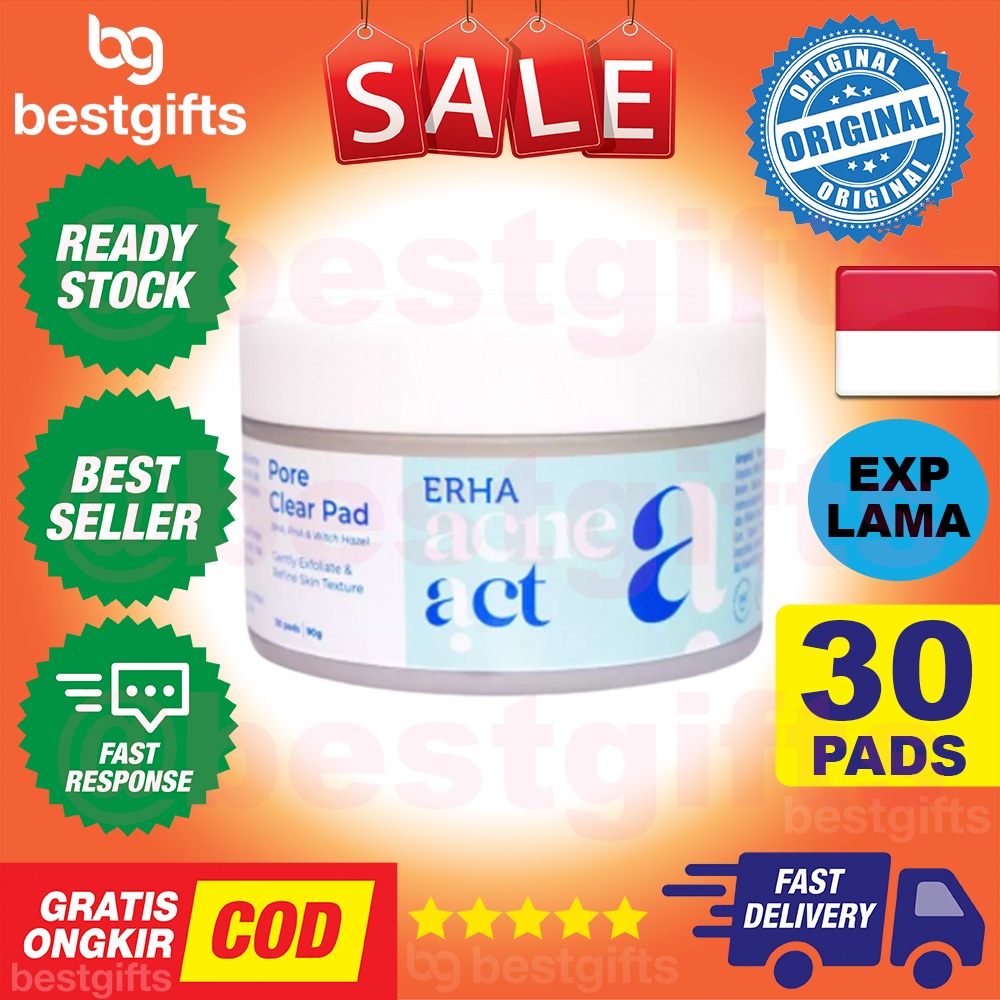 ERHA ACNE ACT PORE CLEAR PAD EKSFOLIASI WAJAH BERSIH LEMBUT ANTI JERAWAT MENYAMARKAN PORI PORI 30 PADS