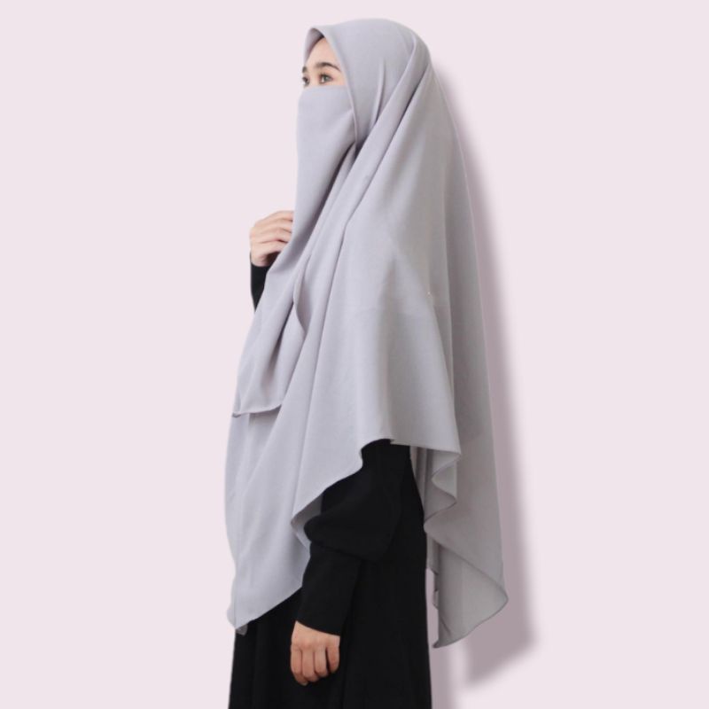 Khimar Jilbab Kerudung  Segiempat Instan Gratis Cadar Dua Layer Jumbo Syari Tanpa Pet Non Pad UKURAN 150X150 cm Bahan Diamond Crepe Kelim