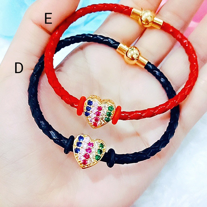Gelang Tali Xuping Liontin Love Lapis Emas Tali Pink Merah Hitam