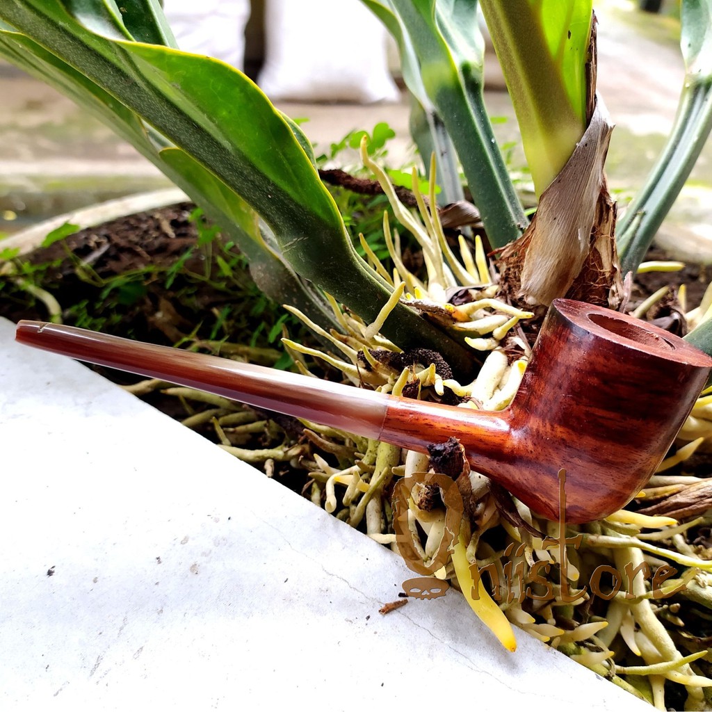 Cangklong Tembakau bahan kayu sawo dan stem tanduk asli model pipa ganden handmade