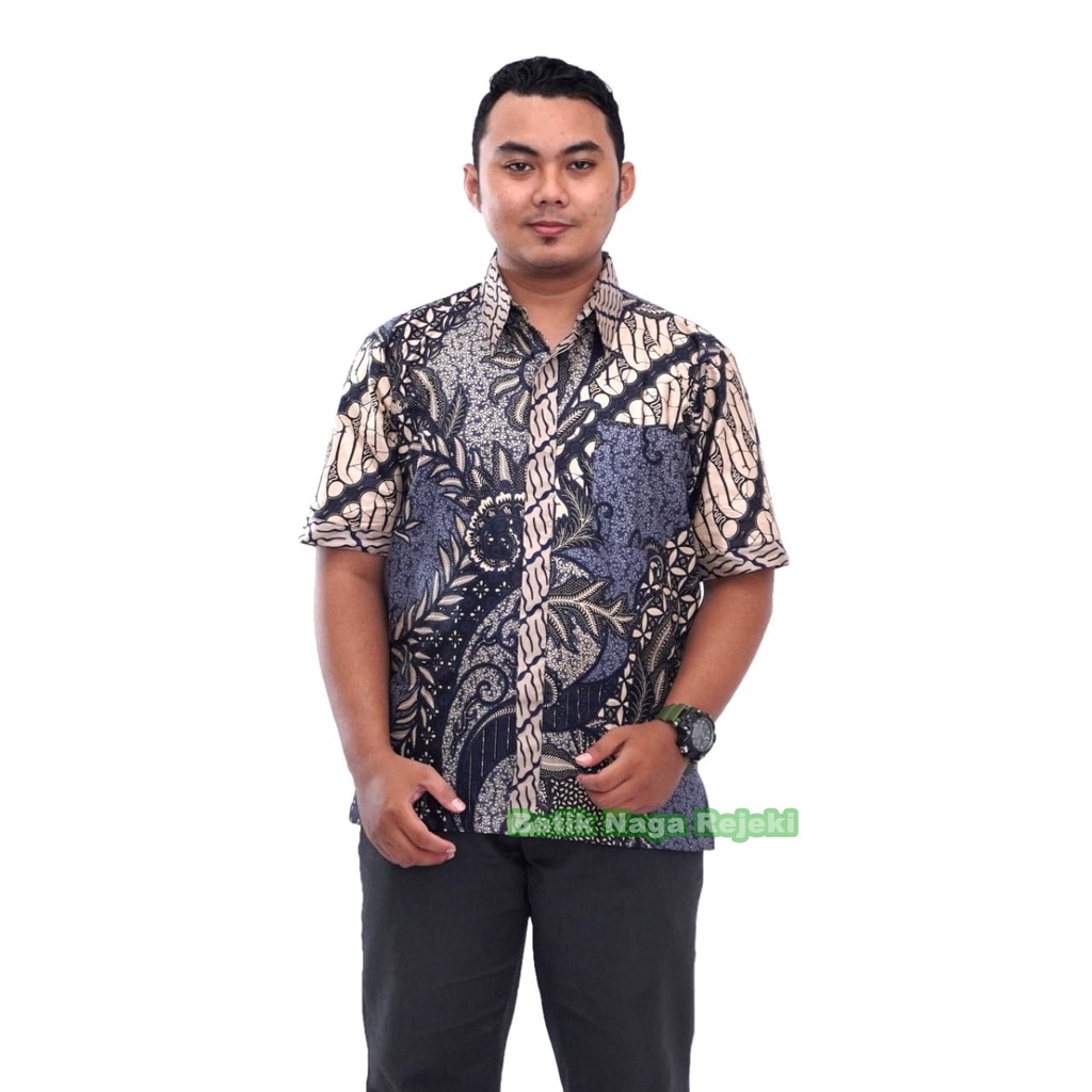 BatikNagaRejeki - BATIK JOWO BIRU PRIA - Modern _ JOWO BIRU HEM