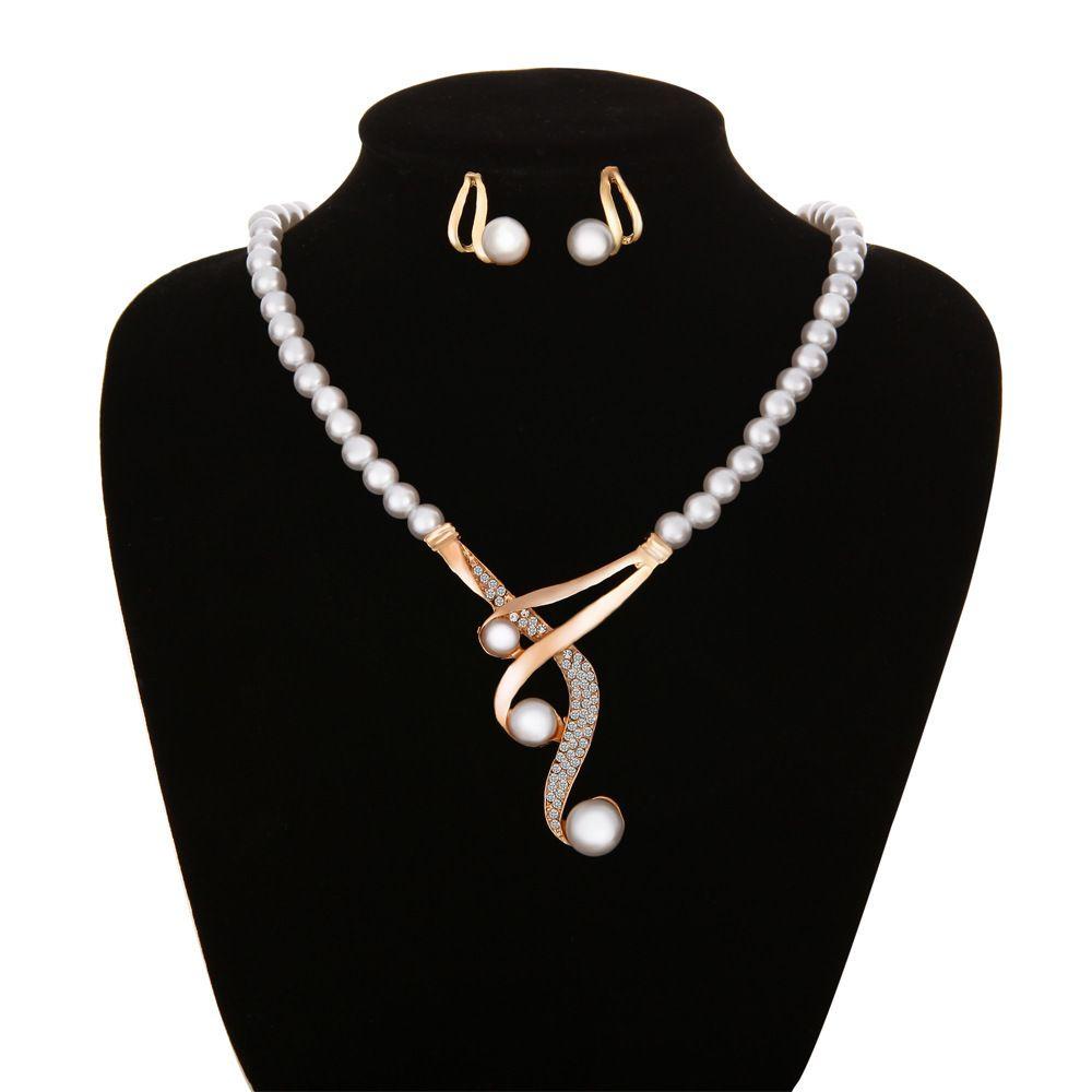 R-flower Pearl Necklace Sets Hadiah Pernikahan Rantai Emas Necklace Chain