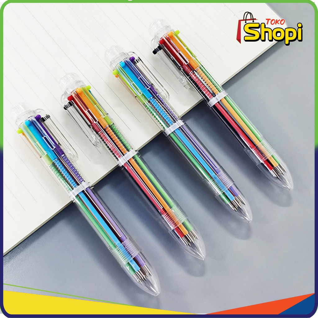 

♚ ♚Pulpen 6 Warna Transparan Pena Ballpont Pen Six-in-One Color