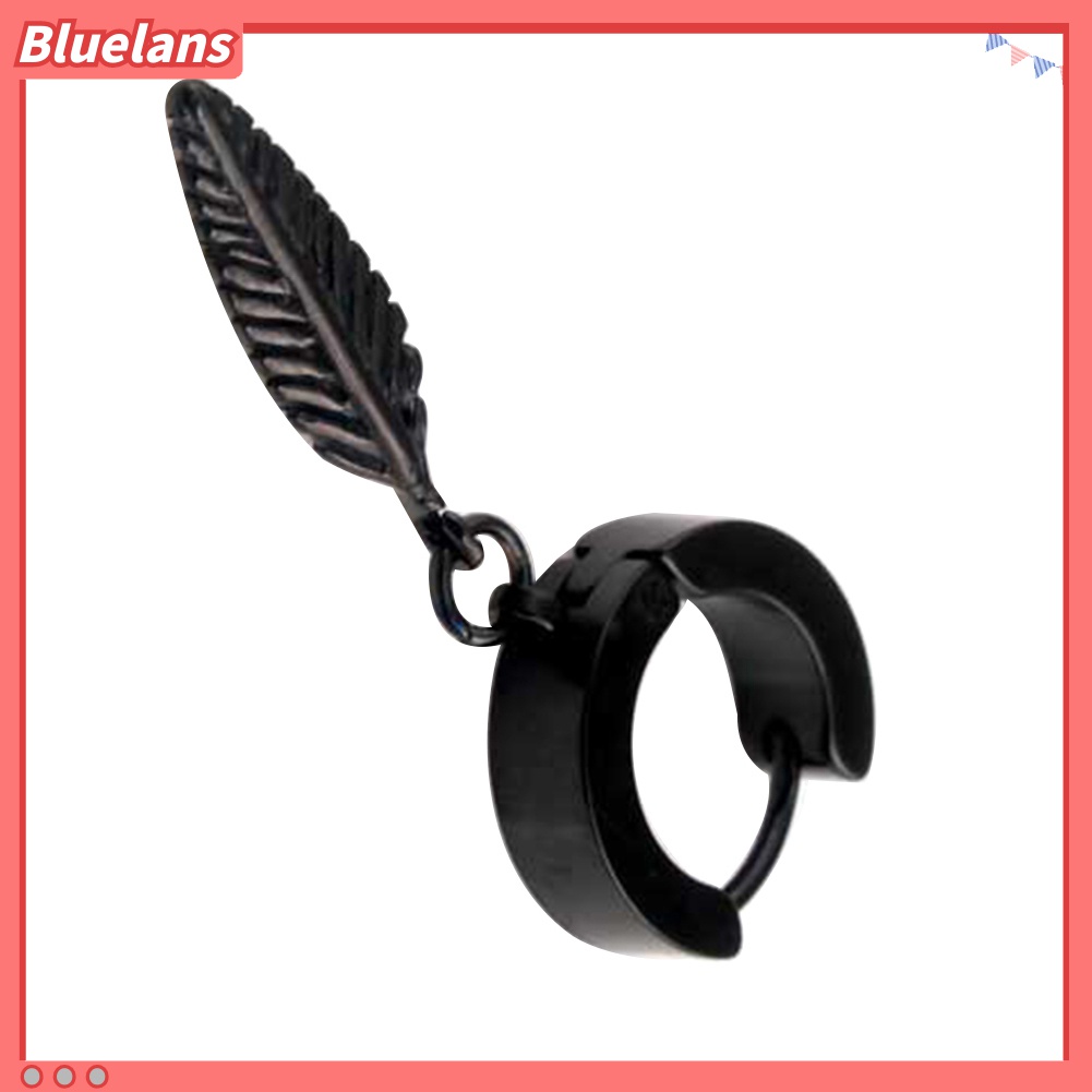 1pc Anting Hoop Liontin Bulu Bahan Stainless Steel Gaya Punk Untuk Pria