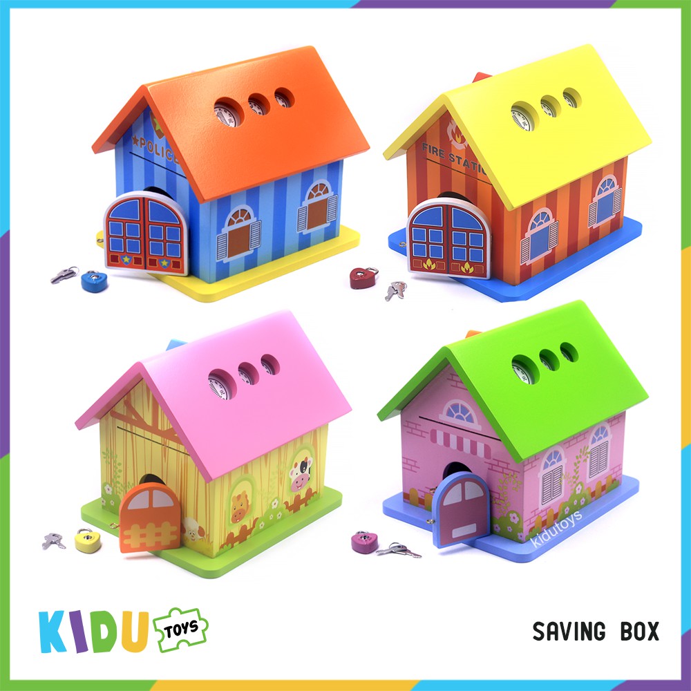 Mainan Anak Rumah Kayu Celengan Kayu / Saving Box Kidu Toys