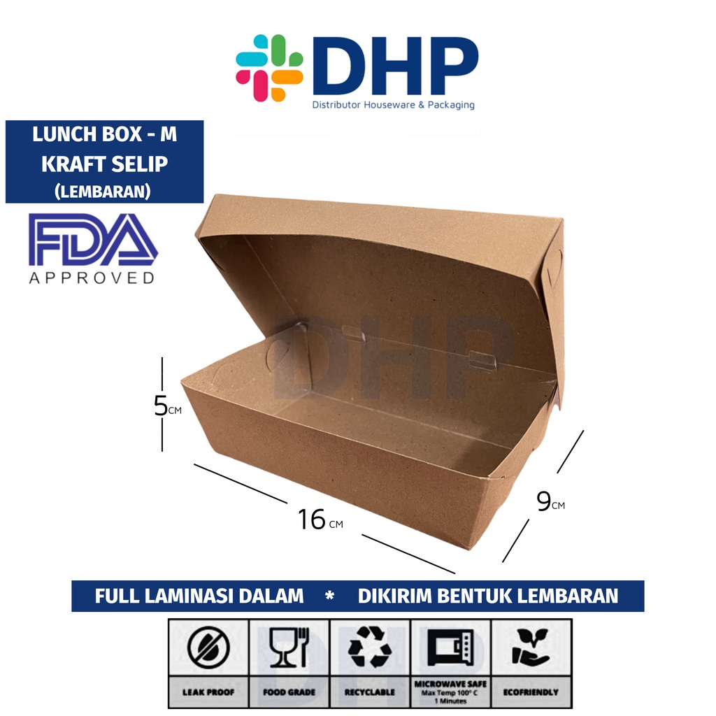 Paper Lunch Box Bahan KRAFT (MIN ORDER 50) Laminasi Takeaway Foodgrade Coklat Tray Kotak Makan Takeaway