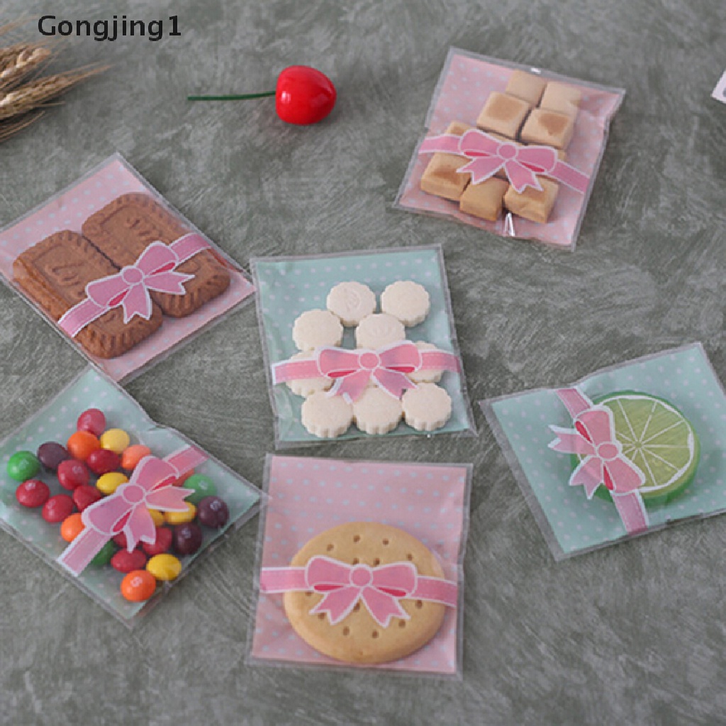 Gongjing1 100Pcs / Lot Kantong Plastik Kemasan Permen / Kue Motif Pita Ukuran 8x10cm