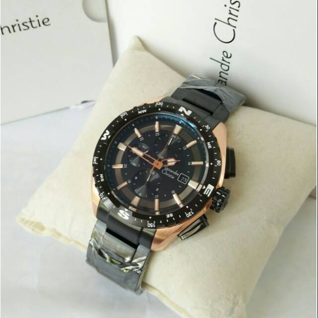 Jam tangan pria _ alexandre christie 6436 black rosegold original