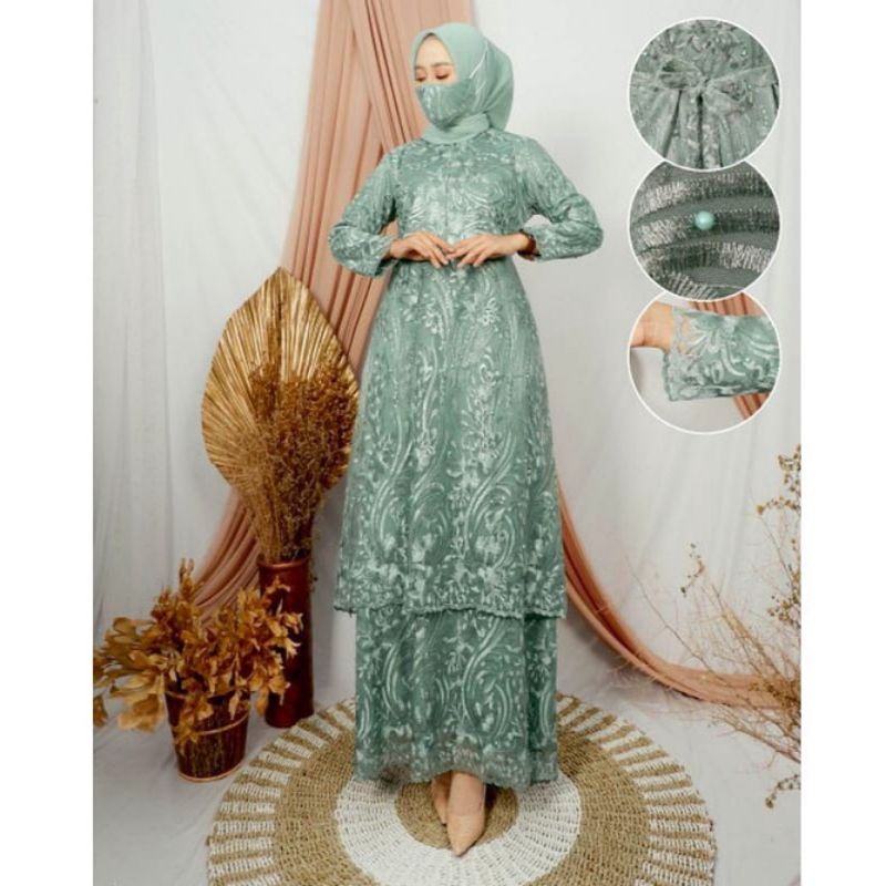Gamis Brukat Tile Humaira L XL XXL/ Maxi Wanita /Maxi Terbaru / Maxi Muslim / Maxi Dress /-Mint