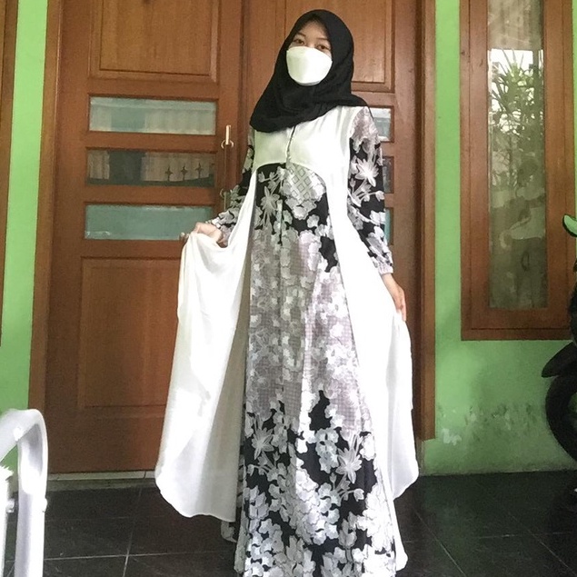 Gamis prada mix ceruty  outer putih