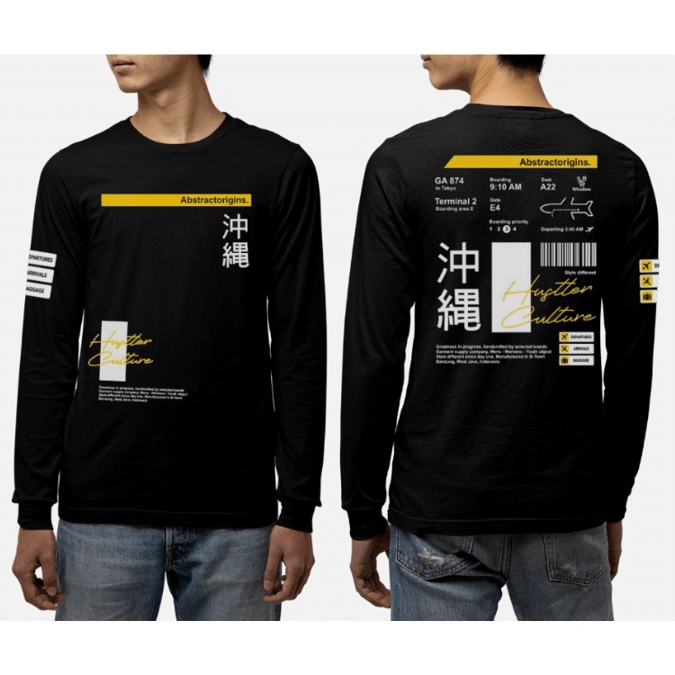 Kaos Abstractorigins Lengan Panjang / Kaos Abstrak Kanji Jepang / Kaos Distro Pria Wanita / T-shirt 