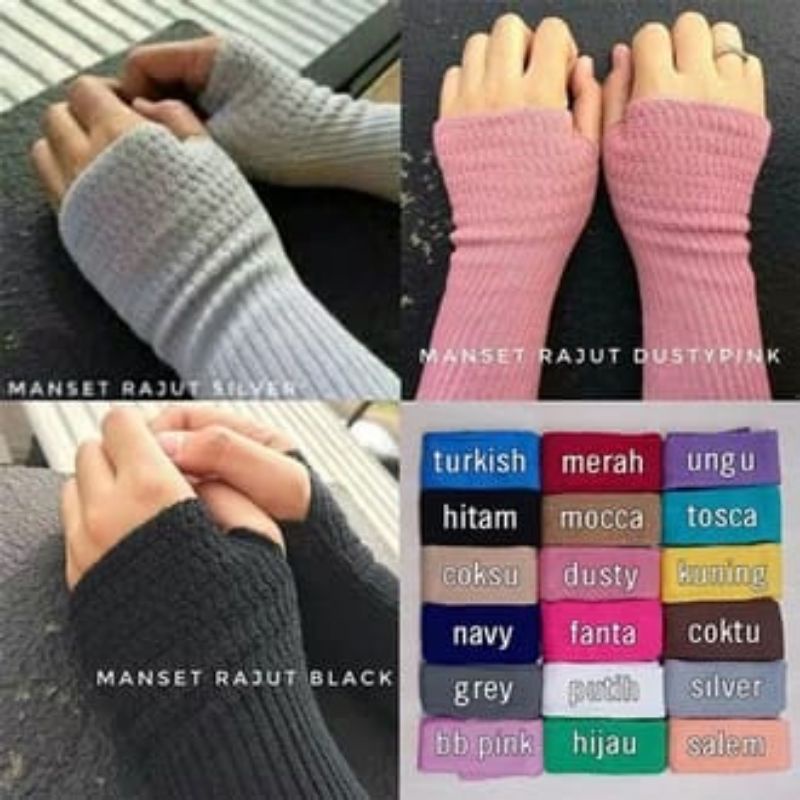 Handsock Tangan wanita muslimah / manset rajut premium ada Lubang jempol