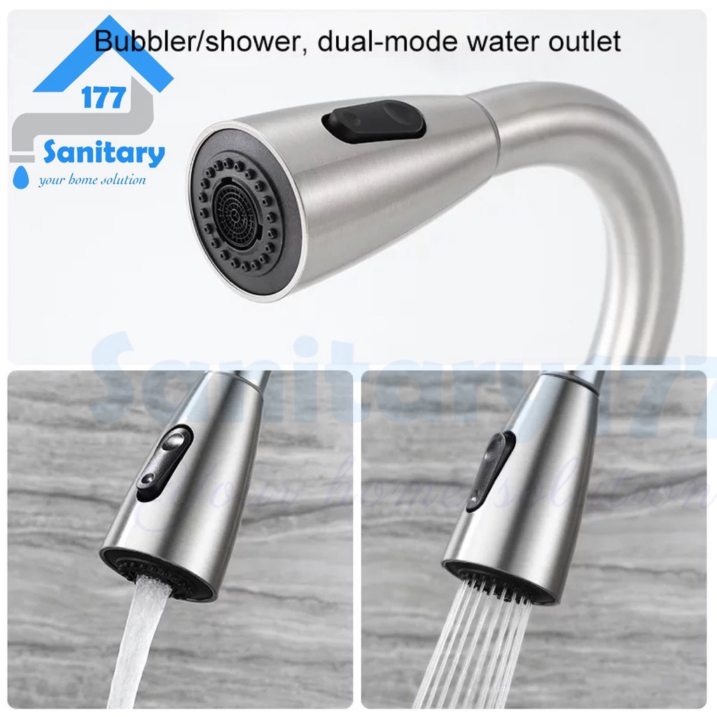 Kran sink Tarik stainless 304 Meja stik 17ST-Keran air dapur stenlis wastafel washtafel bak cuci piring kitchen bonus tempat sabun cair tanam panas dingin mixer hot cold stenlis murah