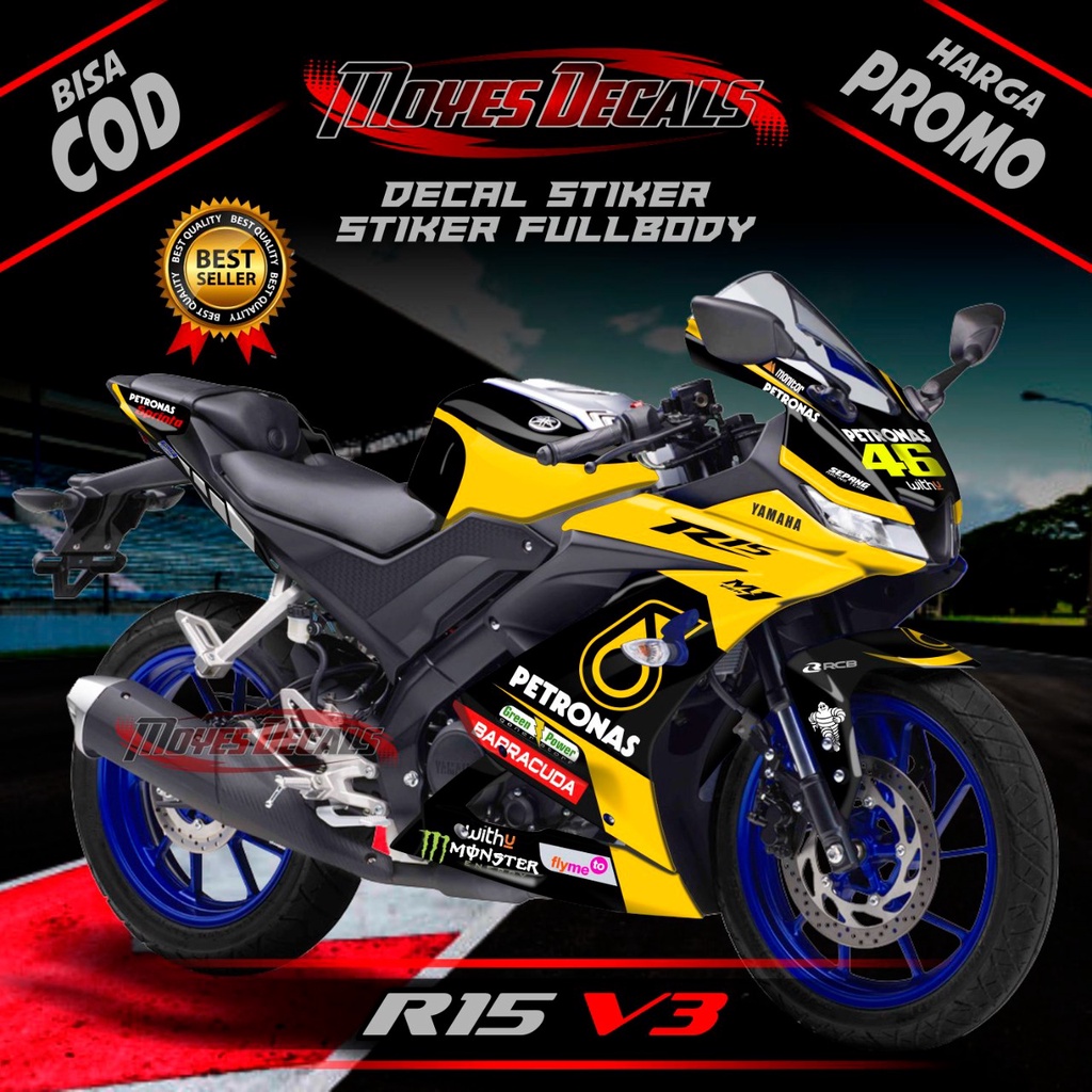 Decal Sticker Yamaha R15 V3 - Motif Petronas Sport Kuning Stiker Decal R15 V3
