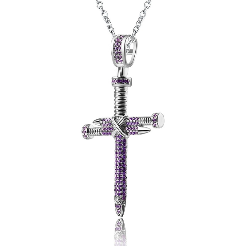 Cross Amethyst Pendant Kalung Wanita / Aksesoris Perhiasan Fashion