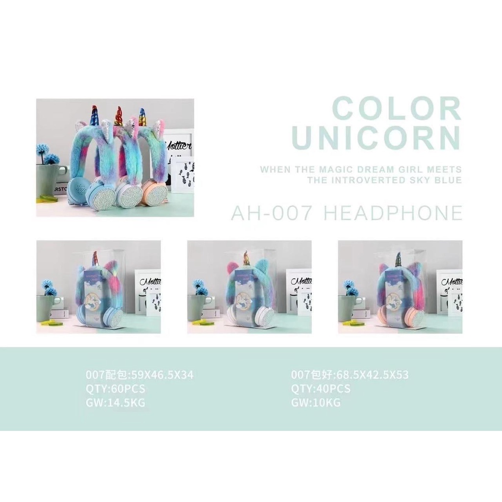 AH-007 Headset Color Pelangi Karakter Unicorn