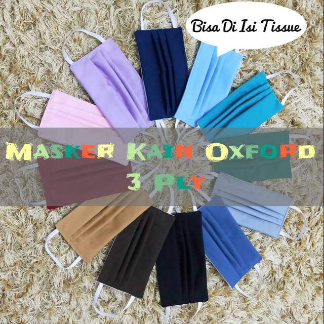 Masker Kain Oxford 3 Ply Bisa Isi Tissue