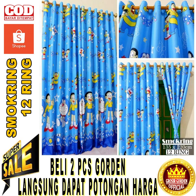 Gorden Doraemon Ring 12 Smokring Karakter Tinggi 220cm Lebar 135cm Hordeng Pintu dan Jendela