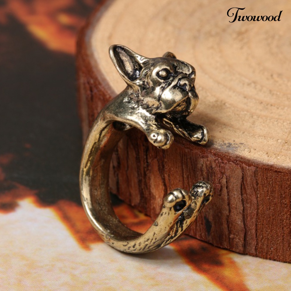 Cincin Model Terbuka Adjustable Desain Anjing Pit Bull Gaya Retro Punk Untuk Unisex