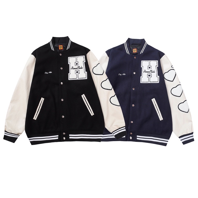 HUMAN MADE Varsity Jacket Black Navyblue Jacket Bomber Baseball Varsity Street Fashion Style Casual 