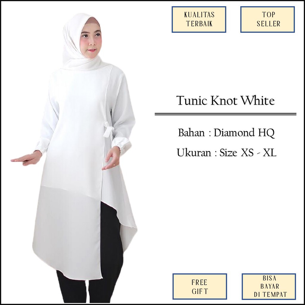 Baju Atasan Tunik Tunic Broken White Putih Tulang Model Ikat Bahan Diamond Polos Size XS XL M1123
