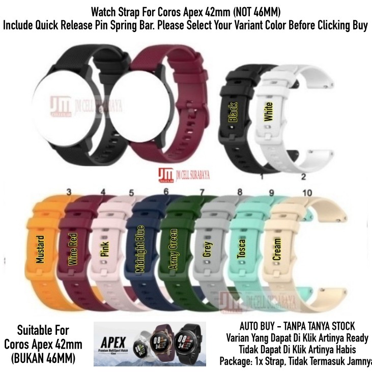 Tali Jam 20mm Watch Strap Coros Apex 42mm (BUKAN 46MM) - OYE Rubber Silikon Warna Warni