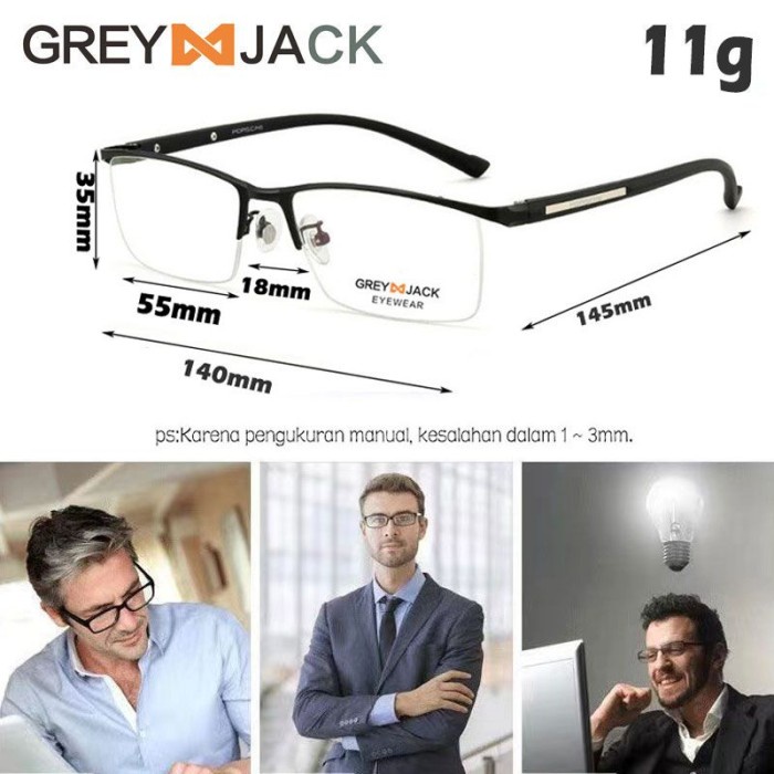 misi- Grey Jack Frame Kacamata HalfFrame Titanium Style Bussines Simple 9022