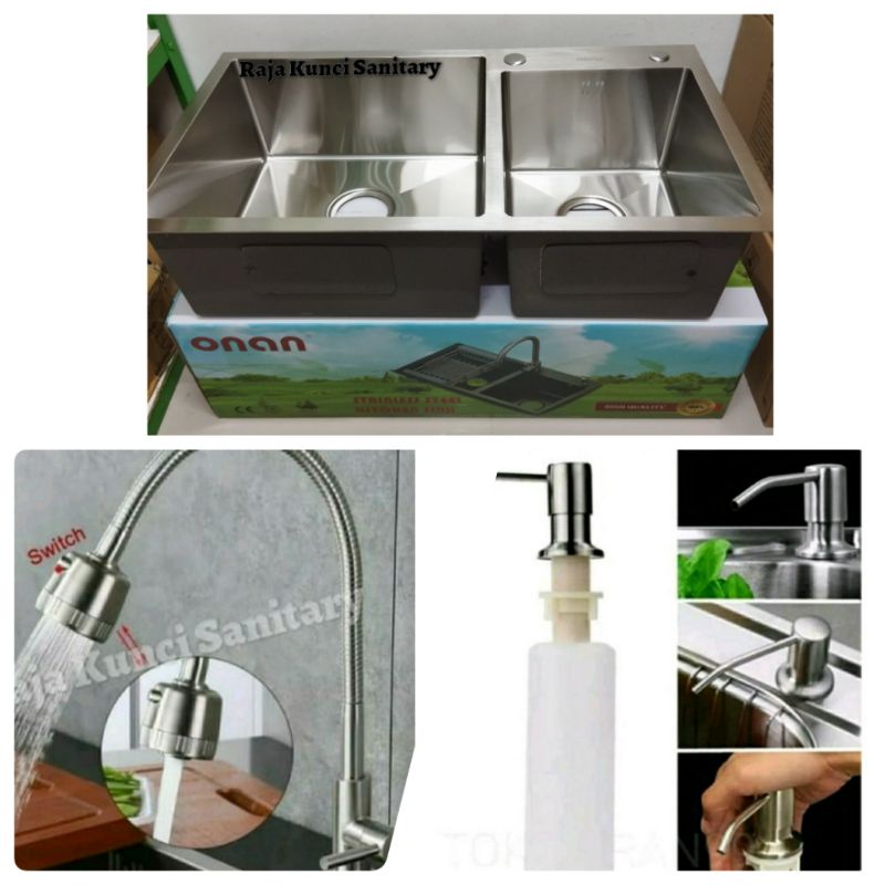 Paket Kitchen Sink 8245 Stainless SUS 304+Kran/Bak Cuci Piring 8245 Onan/Golden Hand