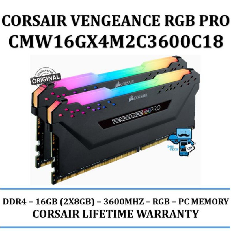 RAM CORSAIR VENGEANCE RGB DDR4 16GB (2X8) 3600Mhz CMW16GX4M2C3600C18 RESMI