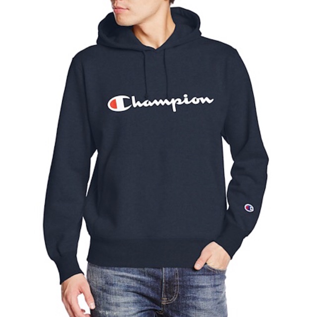 champion script hoodie navy