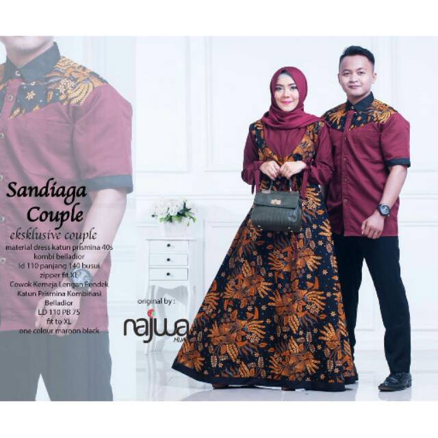 Sandiaga Couple Batik modern Couple batik muslim kondangan Couple batik murah couple batik maroon