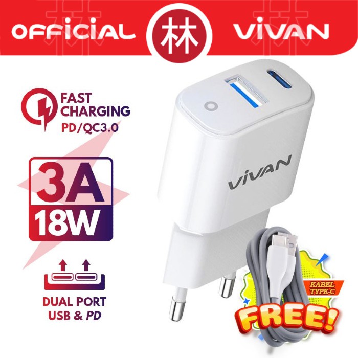 Vivan Power Super II 18W Dual Port USB Charger QC3.0 + PD 3A