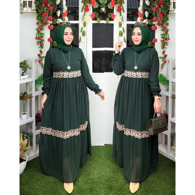 Gamis Ceruty Mix Renda Mutiara Full Puring