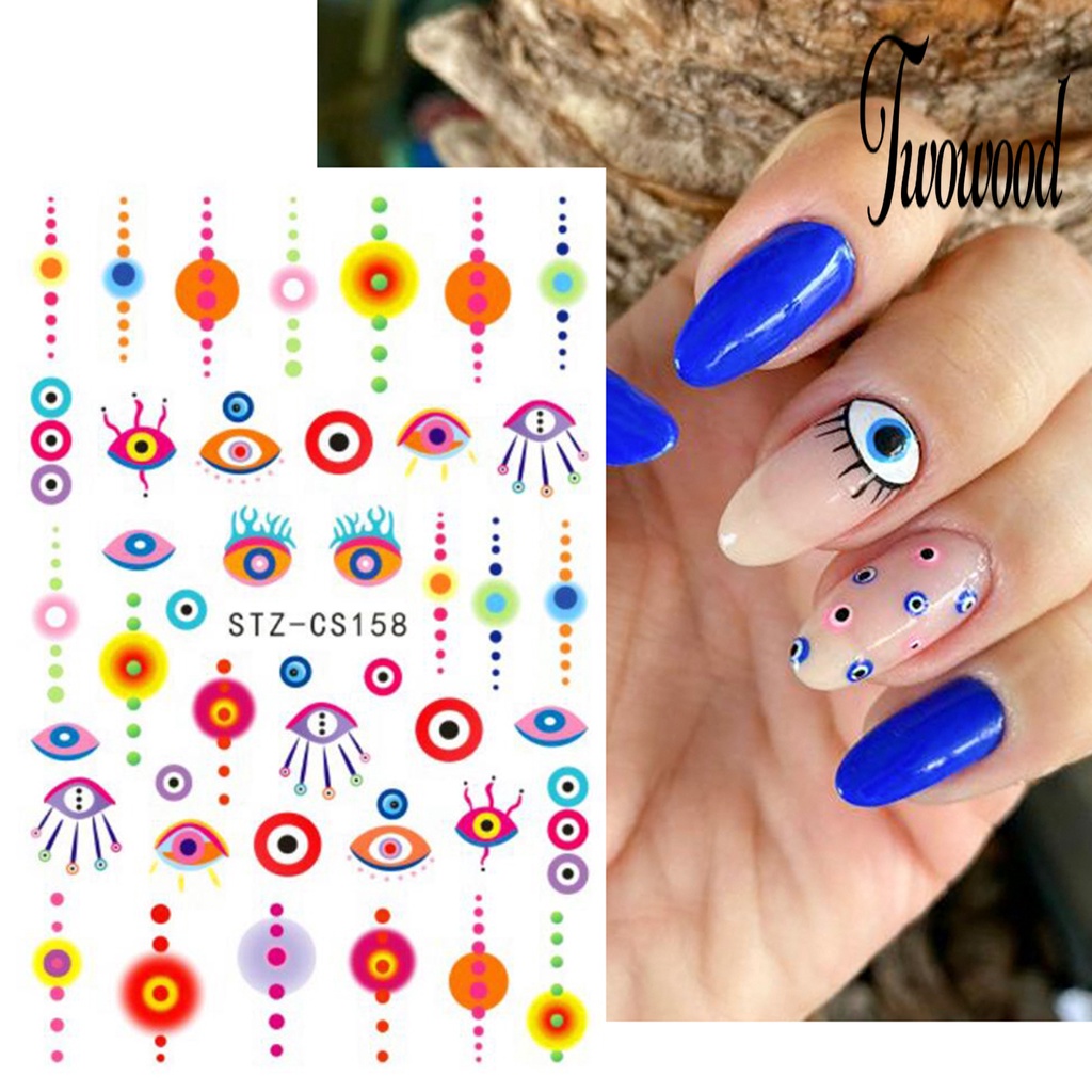 Twowood 3 Lembar Stiker Kuku Motif Bunga Abstrak Warna-Warni Untuk Manicure / Nail Art